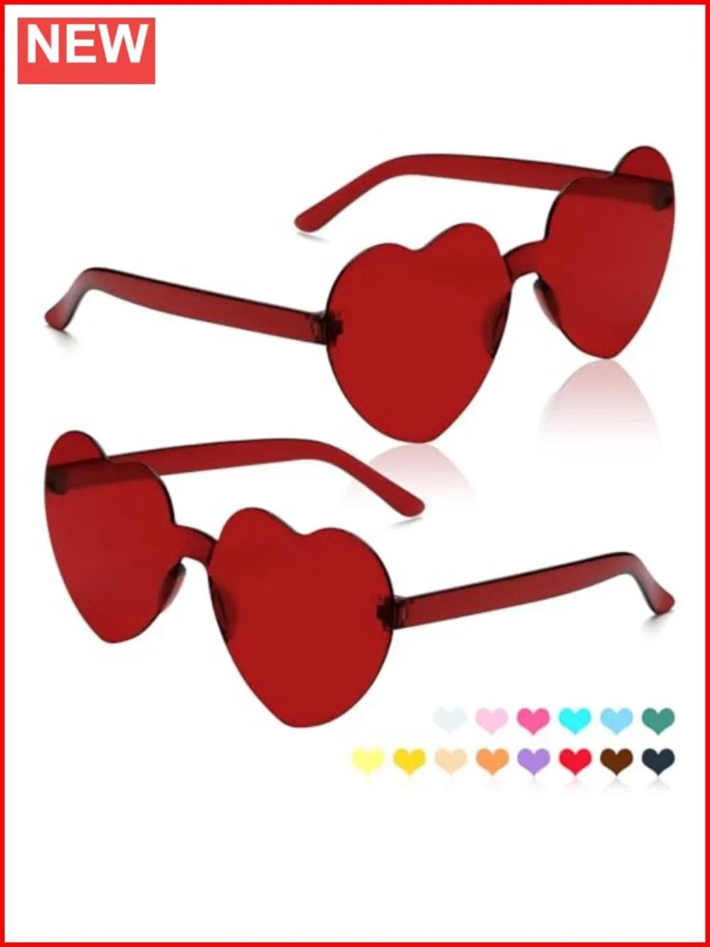 2 Pairs Heart Shaped Sunglasses Rimless Plastic Novelty Shades Party Favors